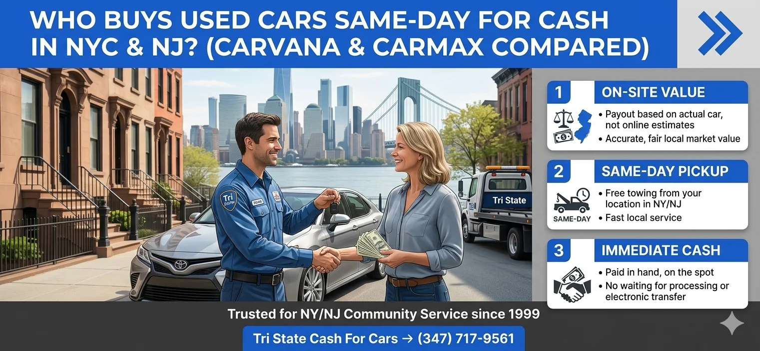 Who Buys Used Cars Same-Day for Cash in NYC & NJ? (Carvana & CarMax Compared)