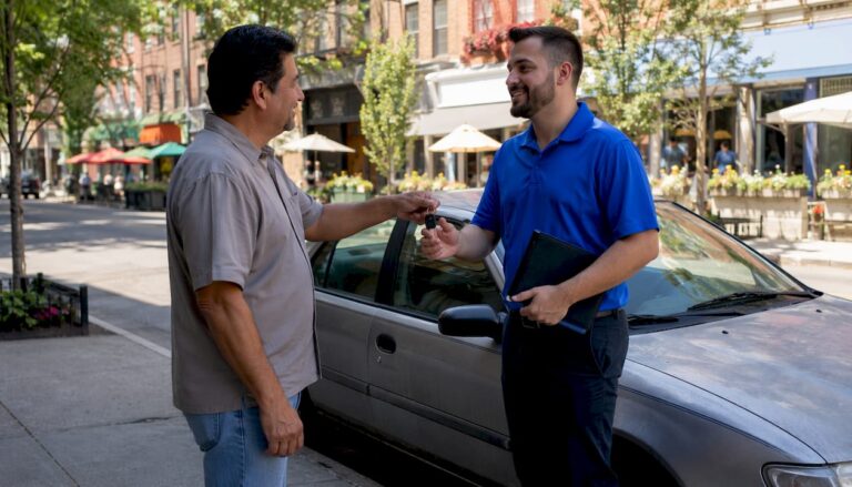 Seller handing car keys for same-day pickup in NYC
