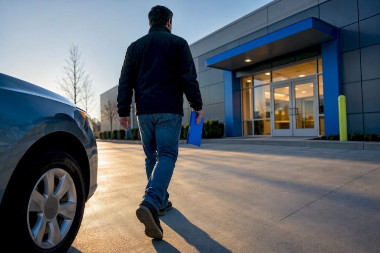 Owner bringing vehicle paperwork to DMV