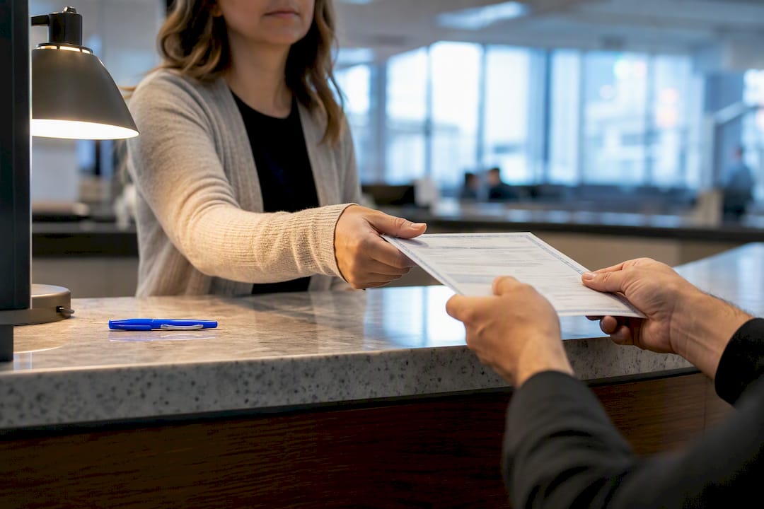 Buyer presenting title at New Jersey MVC counter