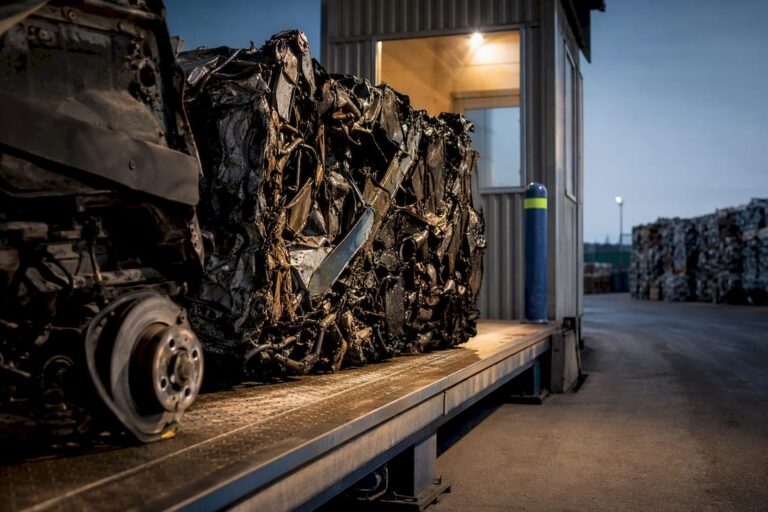 Scrap metal being weighed at recycling yard