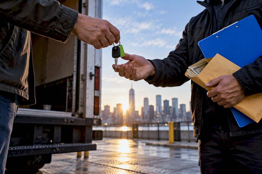 Cash pickup specialist receiving commercial vehicle keys