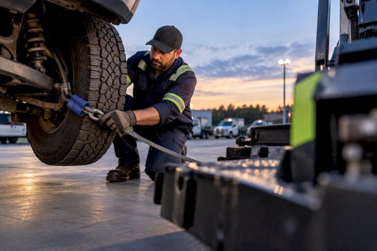 Tow operator securing an anonymous vehicle for pickup