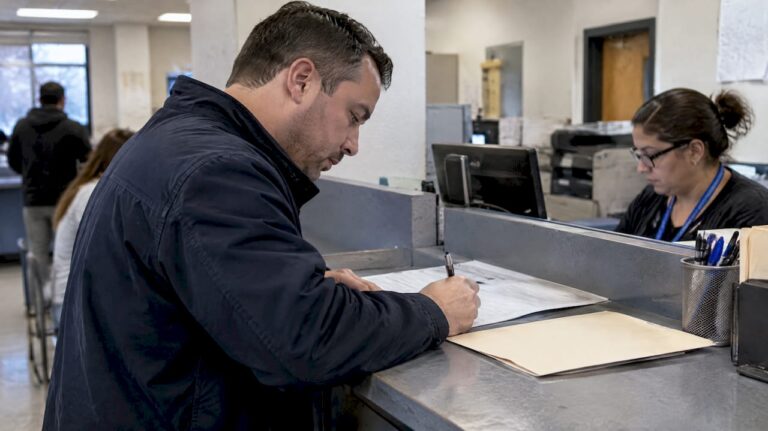 Buyer completing private vehicle tax paperwork