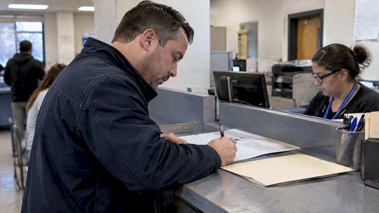 Buyer completing private vehicle tax paperwork